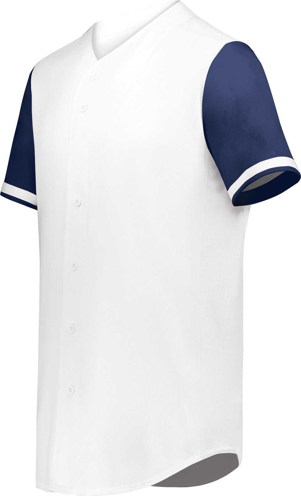 Augusta 6909 Cutter+ Full Button Baseball Jersey - White Navy - HIT a Double