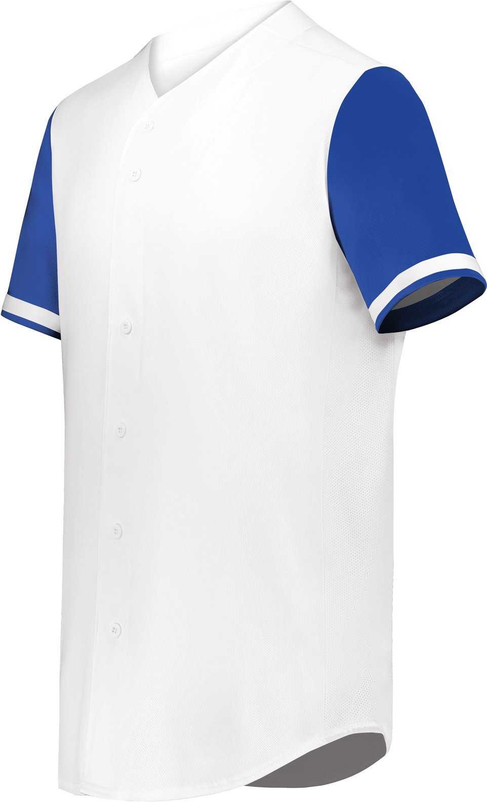 Augusta 6909 Cutter+ Full Button Baseball Jersey - White Royal - HIT a Double