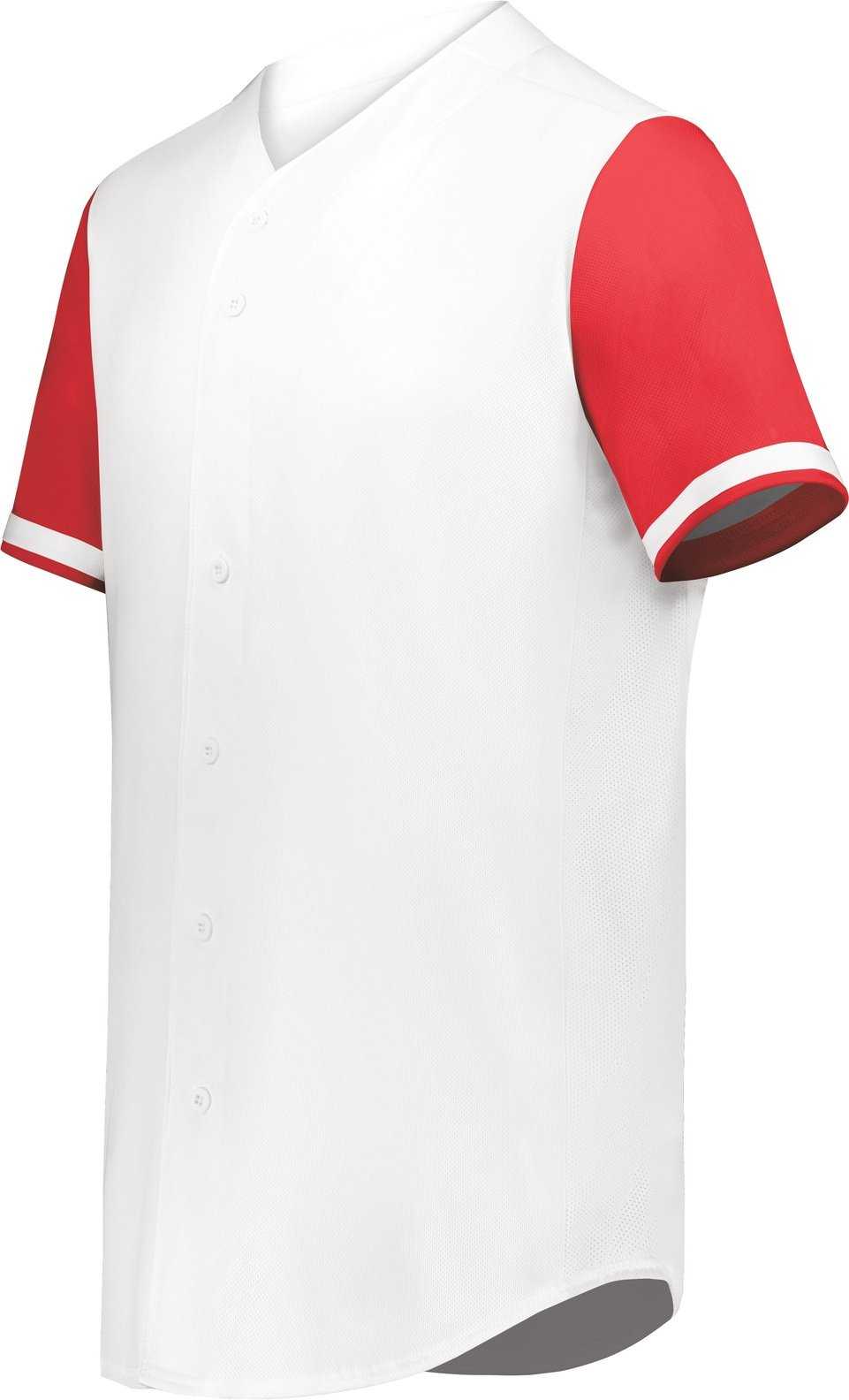 Augusta 6909 Cutter+ Full Button Baseball Jersey - White Scarlet - HIT a Double
