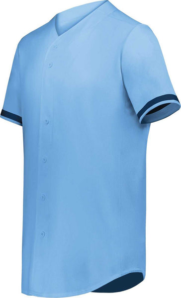 Augusta Sportswear 6910 Youth Cutter+ Full Button Baseball Jersey - Columbia blue/navy - XL