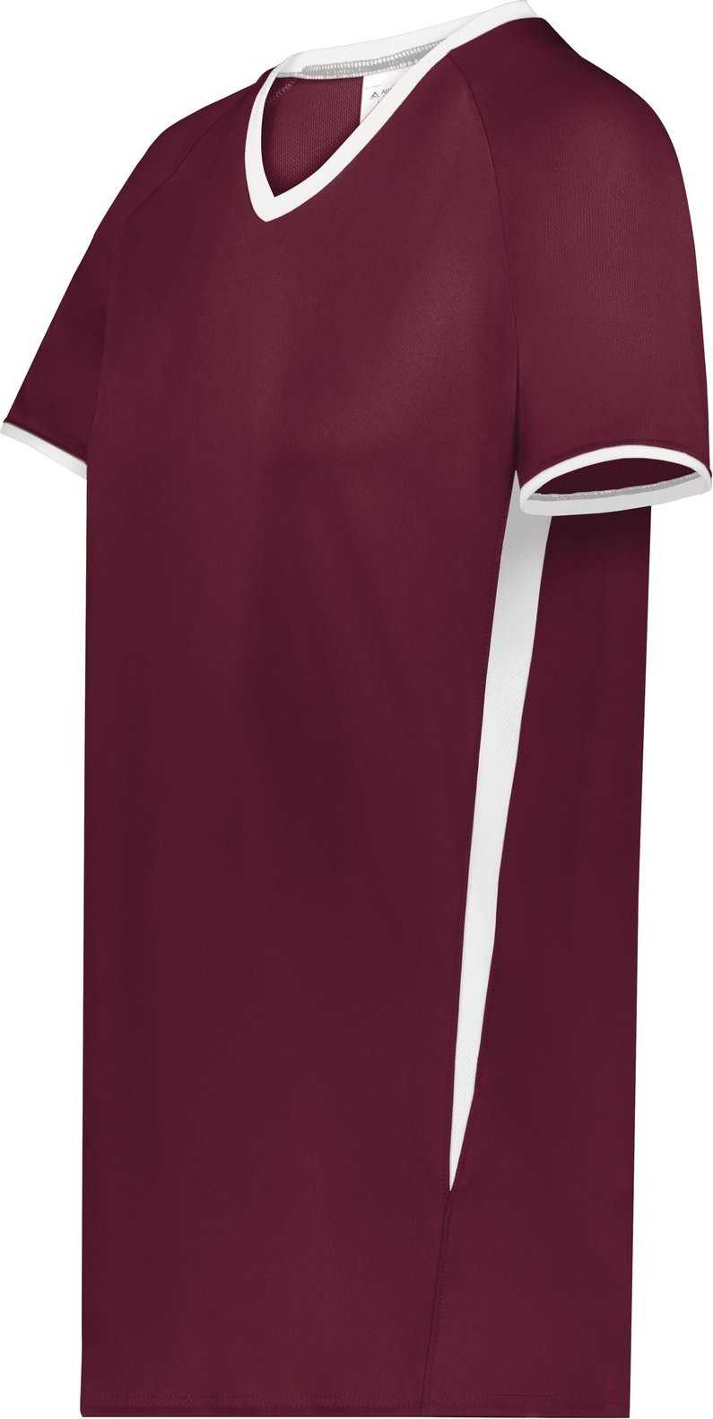 Augusta 6915 Ladies Cutter+ V-Neck Jersey - Maroon White - HIT a Double
