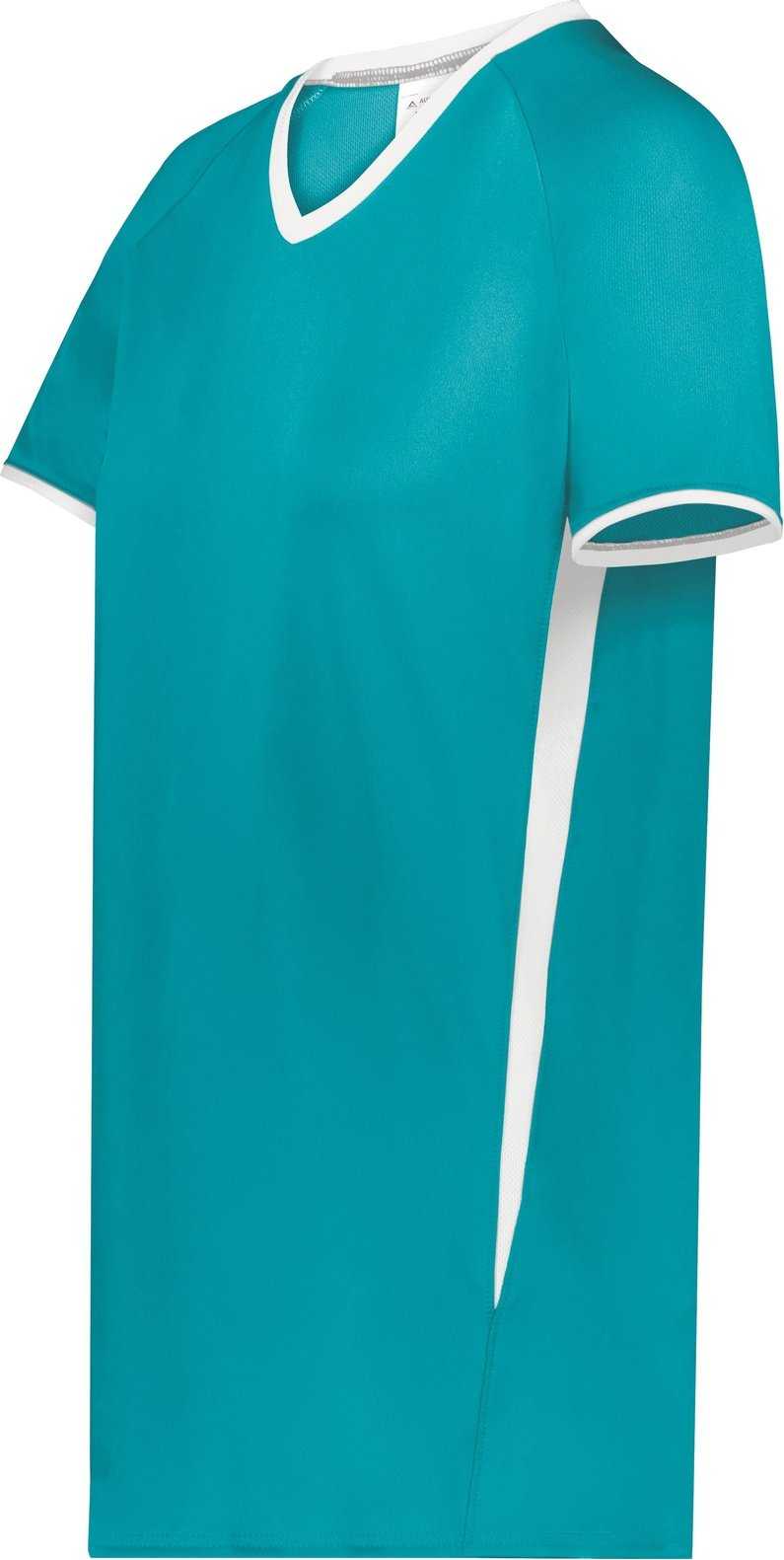 Augusta 6916 Girls Cutter+ V-Neck Jersey - Teal White - HIT a Double