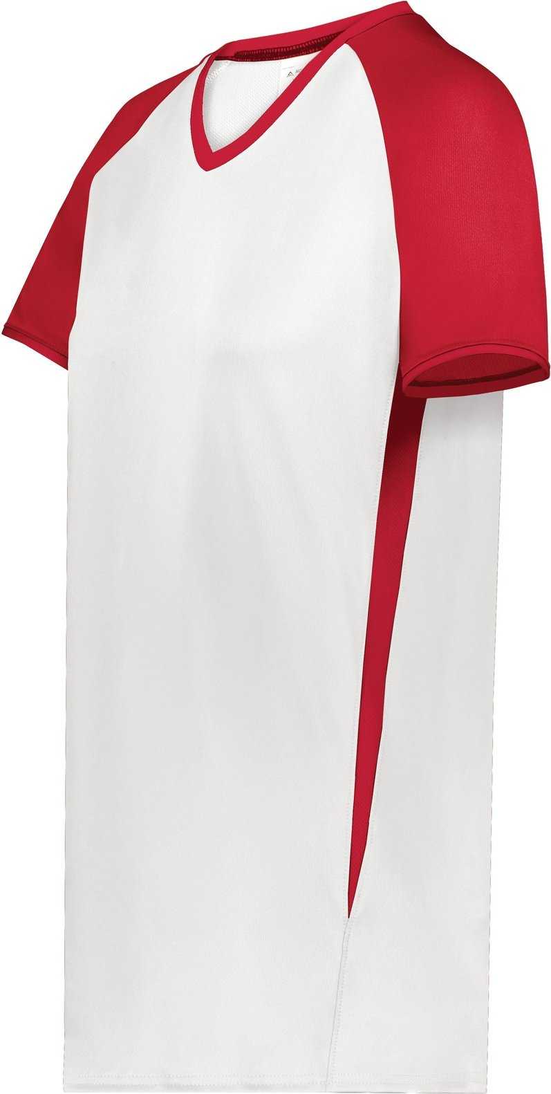 Augusta 6916 Girls Cutter+ V-Neck Jersey - White Scarlet - HIT a Double