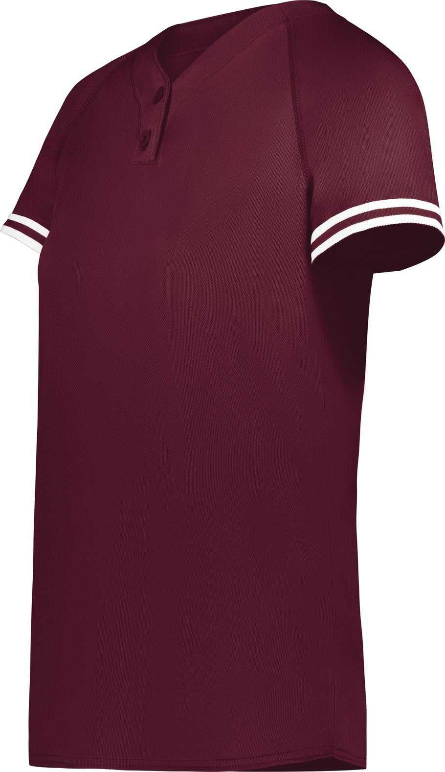 Augusta 6917 Ladies Cutter+ Henley Jersey - Maroon White - HIT a Double