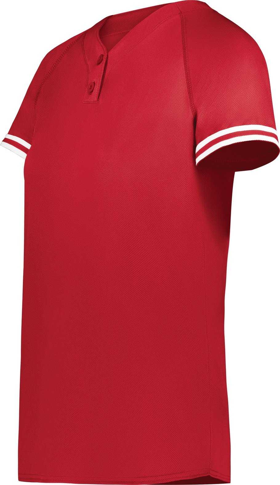 Augusta 6917 Ladies Cutter+ Henley Jersey - Scarlet White - HIT a Double
