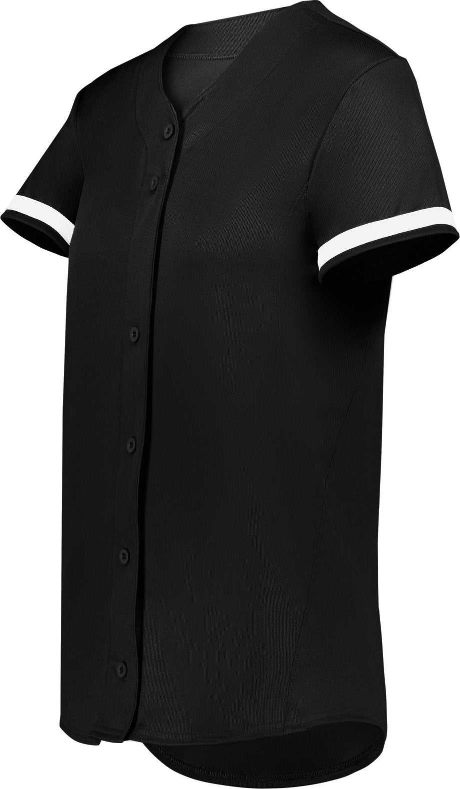 Augusta 6919 Ladies Cutter+ Full Button Softball Jersey - Black White - HIT a Double