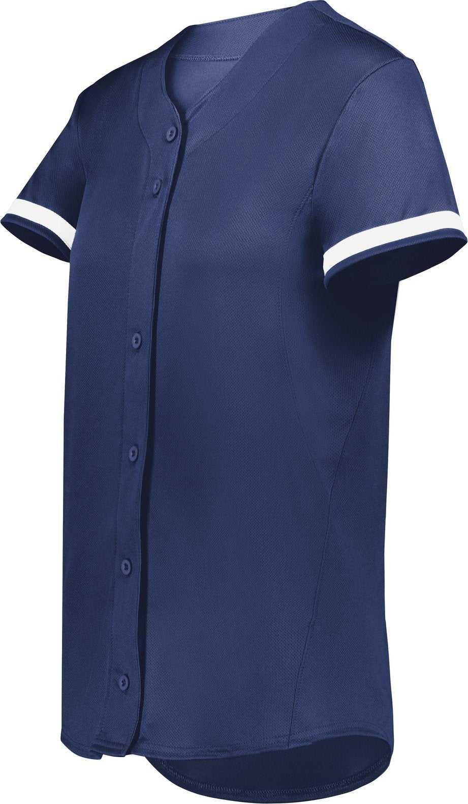 Augusta 6919 Ladies Cutter+ Full Button Softball Jersey - Navy White - HIT a Double