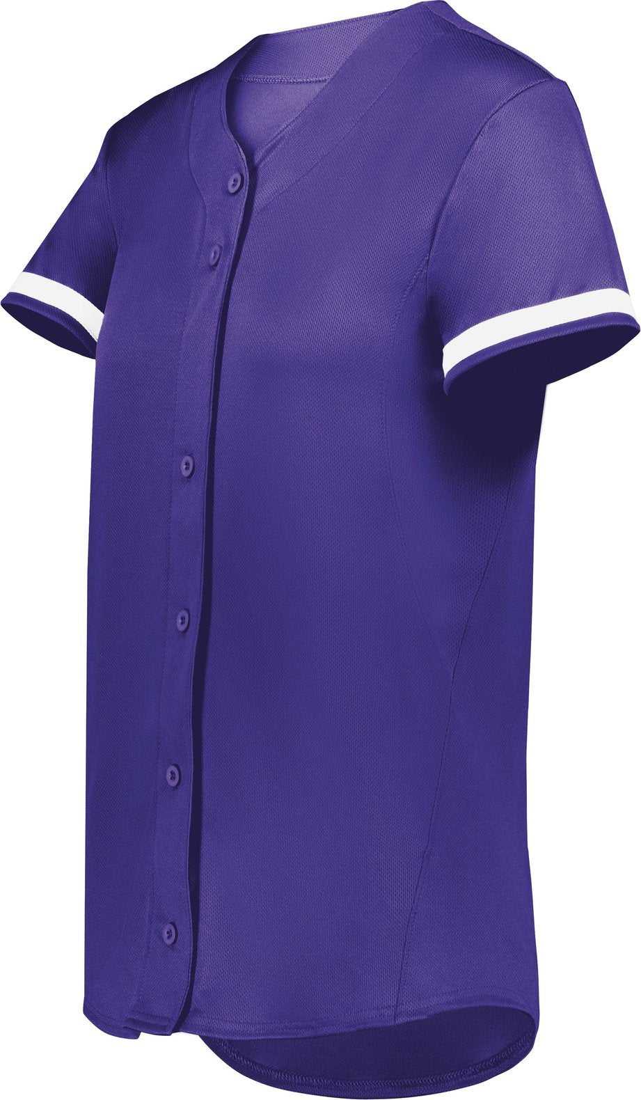 Augusta 6919 Ladies Cutter+ Full Button Softball Jersey - Purple White - HIT a Double
