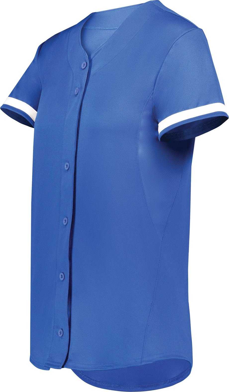 Augusta 6919 Ladies Cutter+ Full Button Softball Jersey - Royal White - HIT a Double