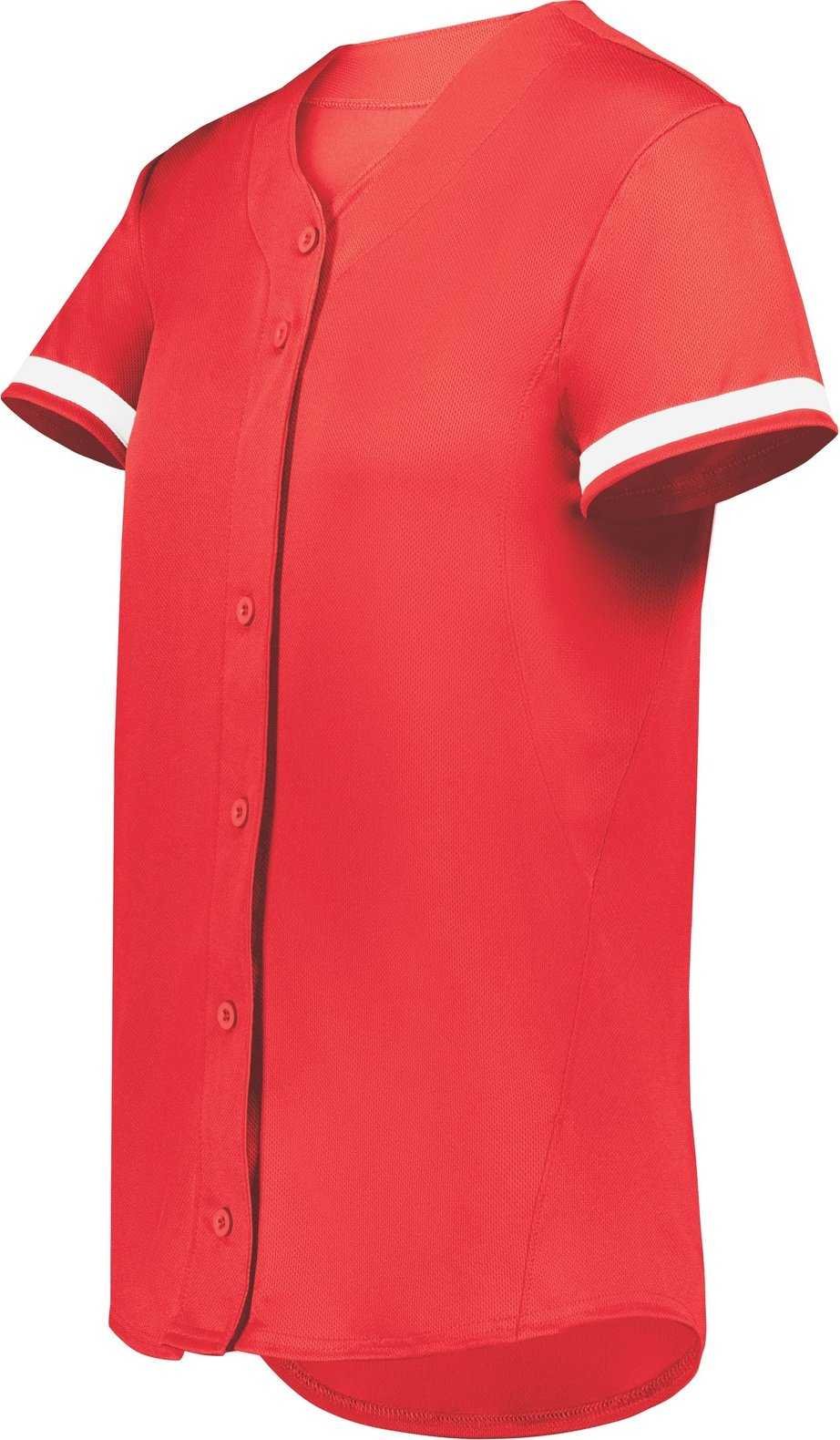 Augusta 6919 Ladies Cutter+ Full Button Softball Jersey - Scarlet White - HIT a Double