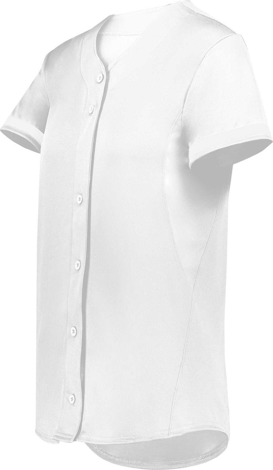 Augusta 6919 Ladies Cutter+ Full Button Softball Jersey - White - HIT a Double