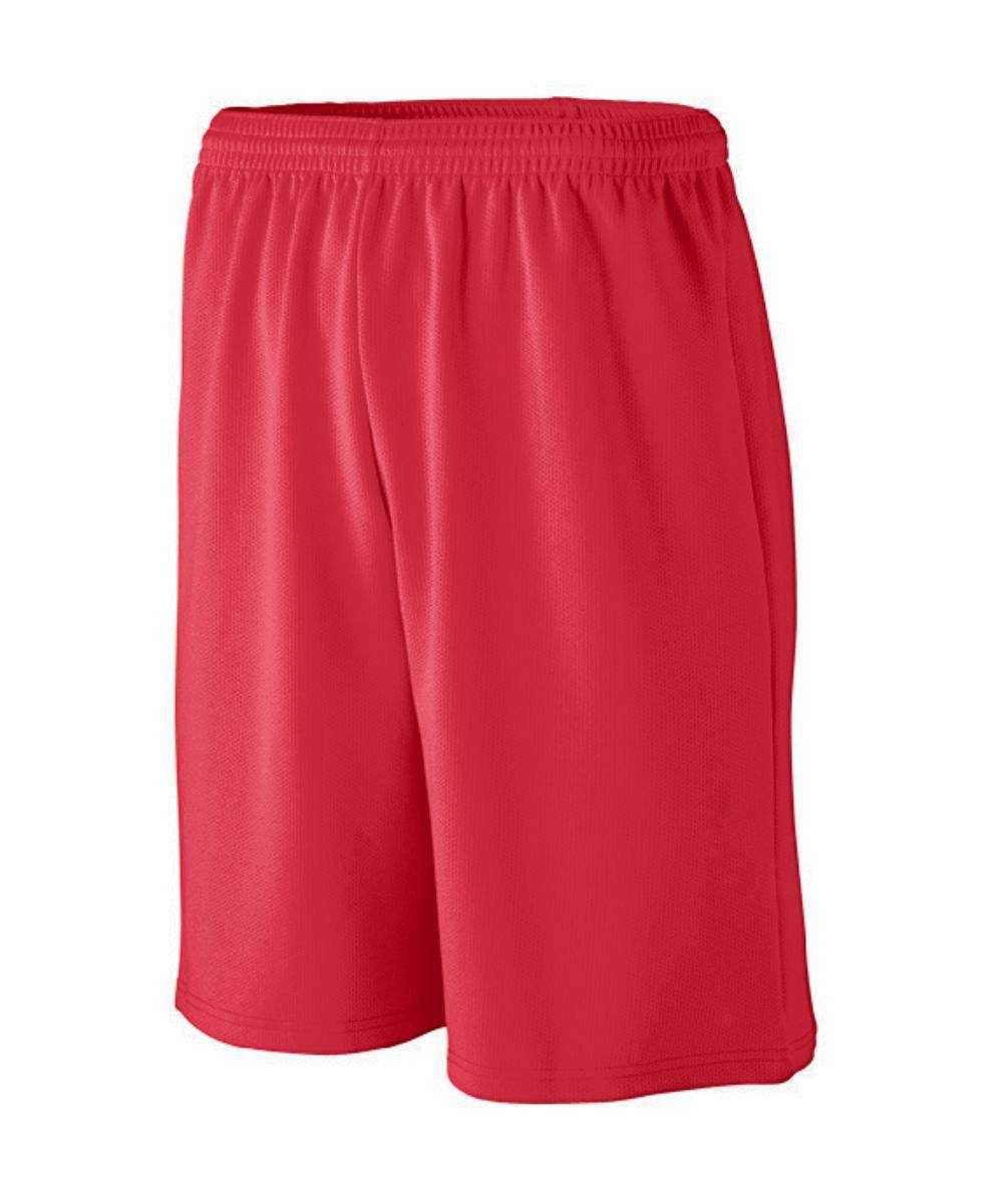 Augusta 809 Longer Length Wicking Mesh Athletic Short - Youth - Red - HIT a Double