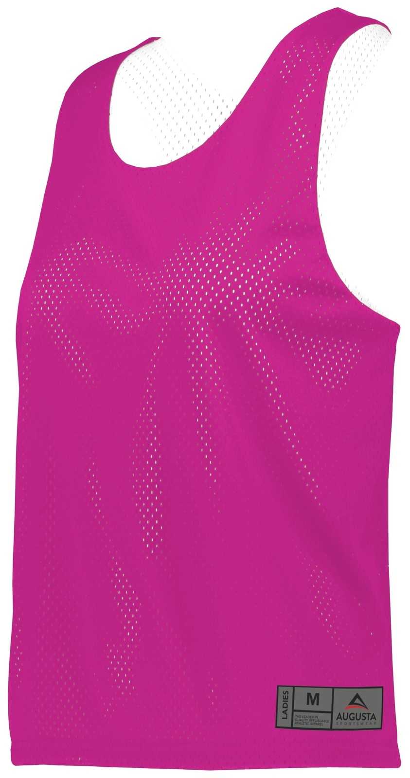 Augusta 9719 Ladies Mesh Reversible Pinnie - Power Pink White - HIT a Double