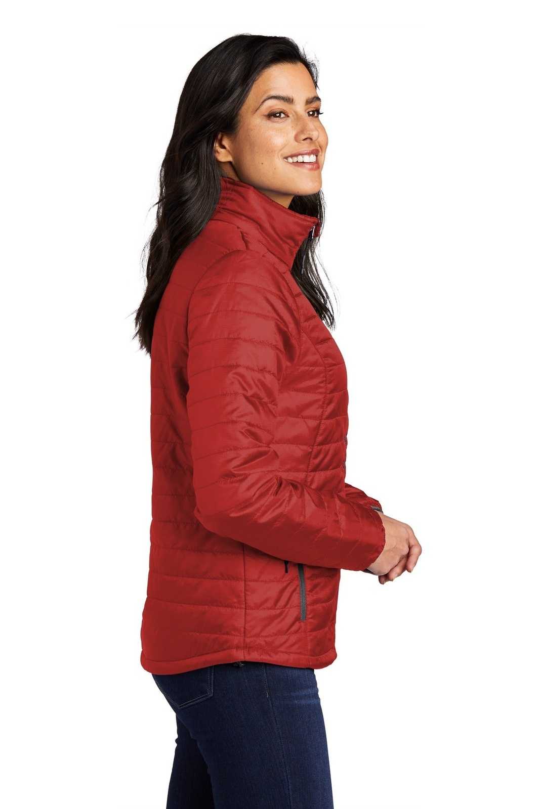 Port Authority L850 Port AuthorityLadies Packable Puffy Jacket - Fire Red Graphite - HIT a Double - 3