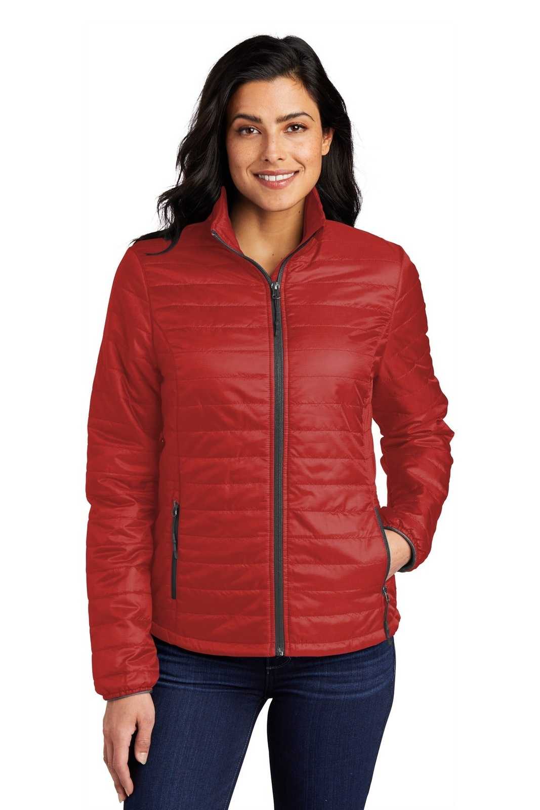 Port Authority L850 Port AuthorityLadies Packable Puffy Jacket - Fire Red Graphite - HIT a Double - 1
