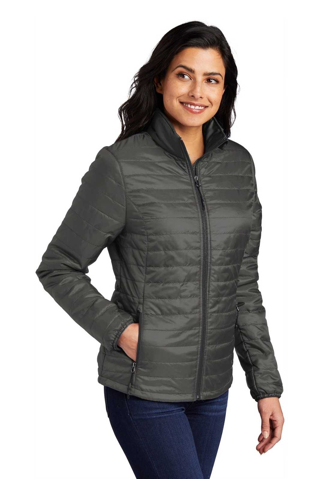 Port Authority L850 Port AuthorityLadies Packable Puffy Jacket - Sterling Gray Graphite - HIT a Double - 4