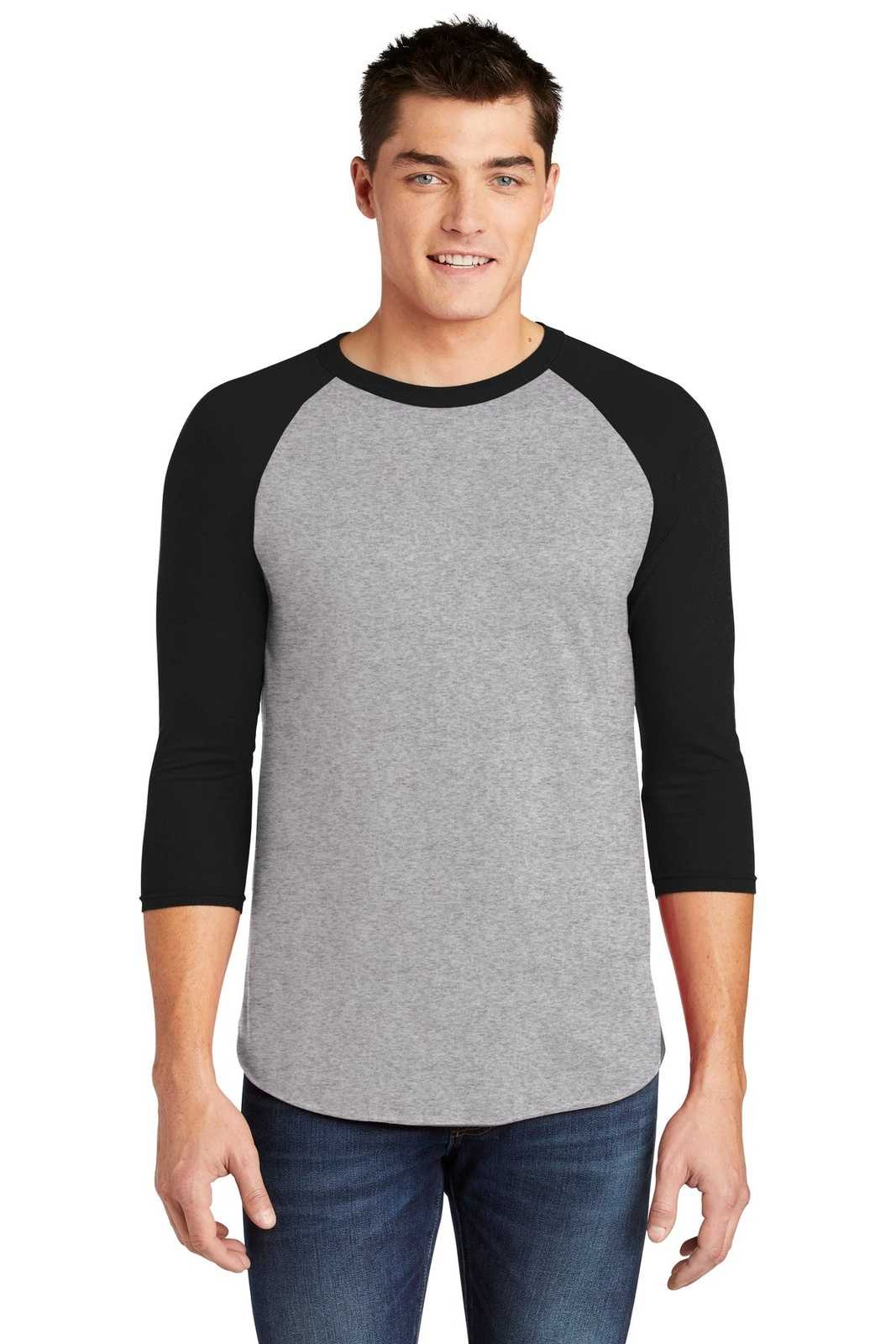 American Apparel BB453W Poly-Cotton 3/4-Sleeve Raglan T-Shirt - Heather Gray Black - HIT a Double