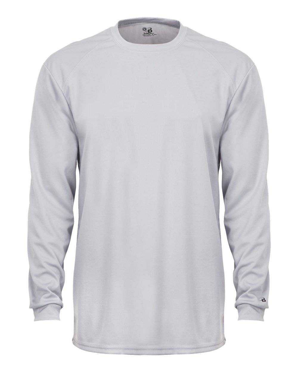 Badger Sport 2104 Youth B-Core Long Sleeve Tee - Light Gray - HIT a Double - 1