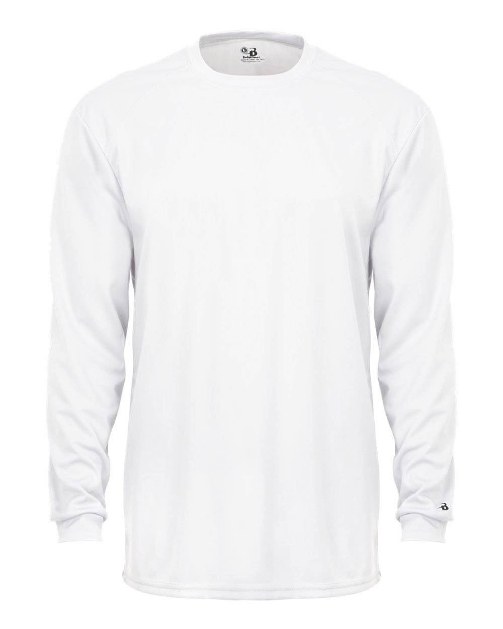 Badger 2104 Youth B-Core Long Sleeve Tee - White - HIT a Double - 1