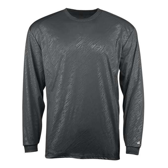 Badger Sport 2145 Line Embossed Youth Long Sleeve Tee - Graphite Line Embossed - HIT a Double - 1