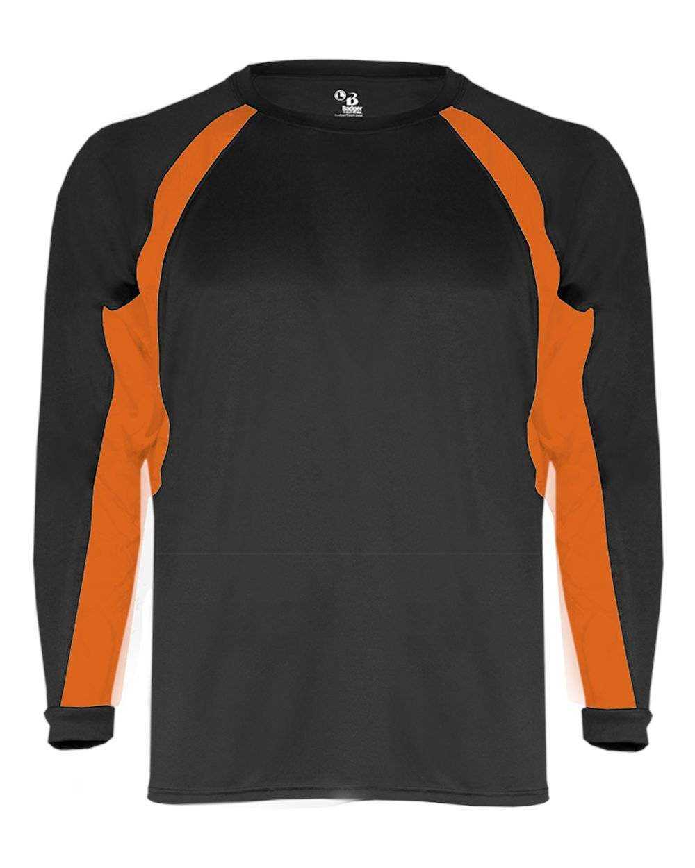 Badger Sport 2154 Hook Youth Long Sleeve Tee - Black Orange - HIT a Double - 1