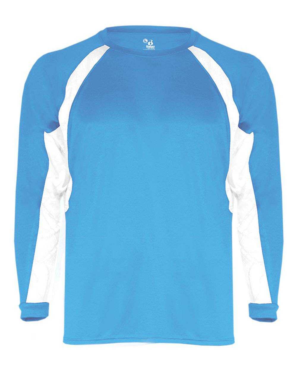 Badger Sport 2154 Hook Youth Long Sleeve Tee - Columbia Blue White - HIT a Double - 1