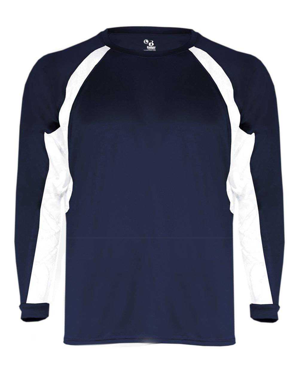 Badger Sport 2154 Hook Youth Long Sleeve Tee - Navy White - HIT a Double - 1