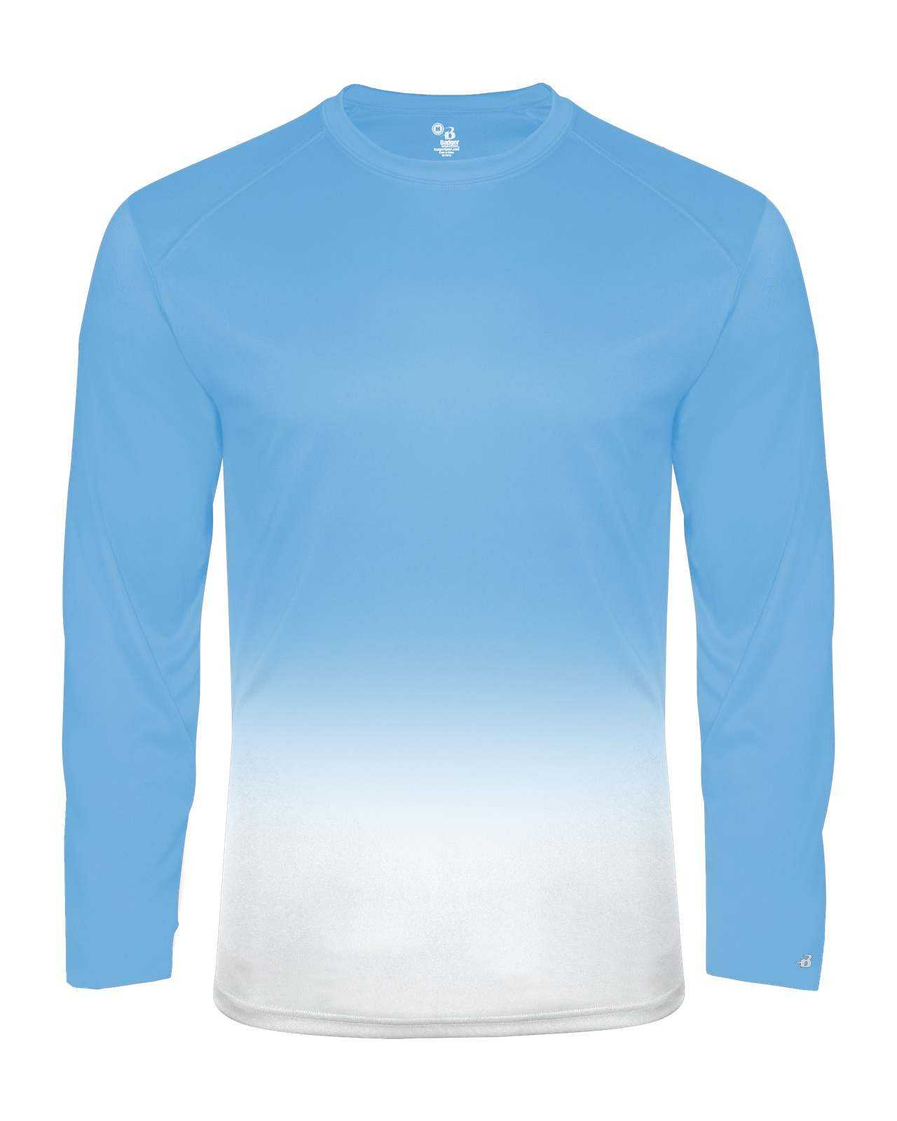 Badger Sport 2204 Ombre Long sleeve Youth Tee - Columbia Blue White - HIT a Double - 1