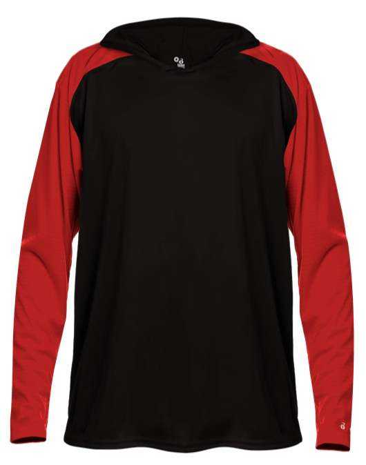 Badger Sport 2235 Breakout Youth Hoodie Tee - Black Red - HIT a Double - 1