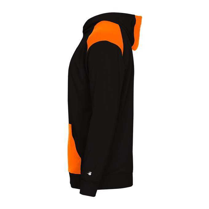 Badger Sport 2440 Breakout Performance Fleece Youth Hoodie - Black Safety Orange - HIT a Double - 2