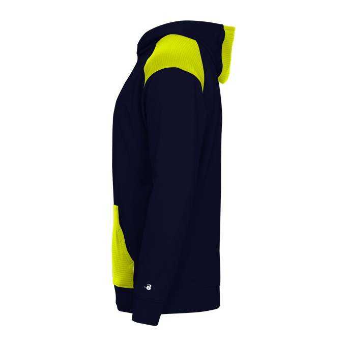 Badger Sport 2440 Breakout Performance Fleece Youth Hoodie - Navy Safety Yellow - HIT a Double - 2