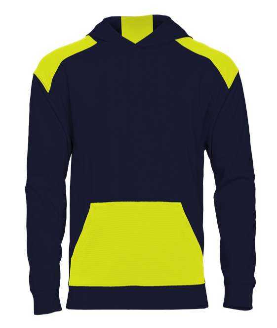 Badger Sport 2440 Breakout Performance Fleece Youth Hoodie - Navy Safety Yellow - HIT a Double - 1