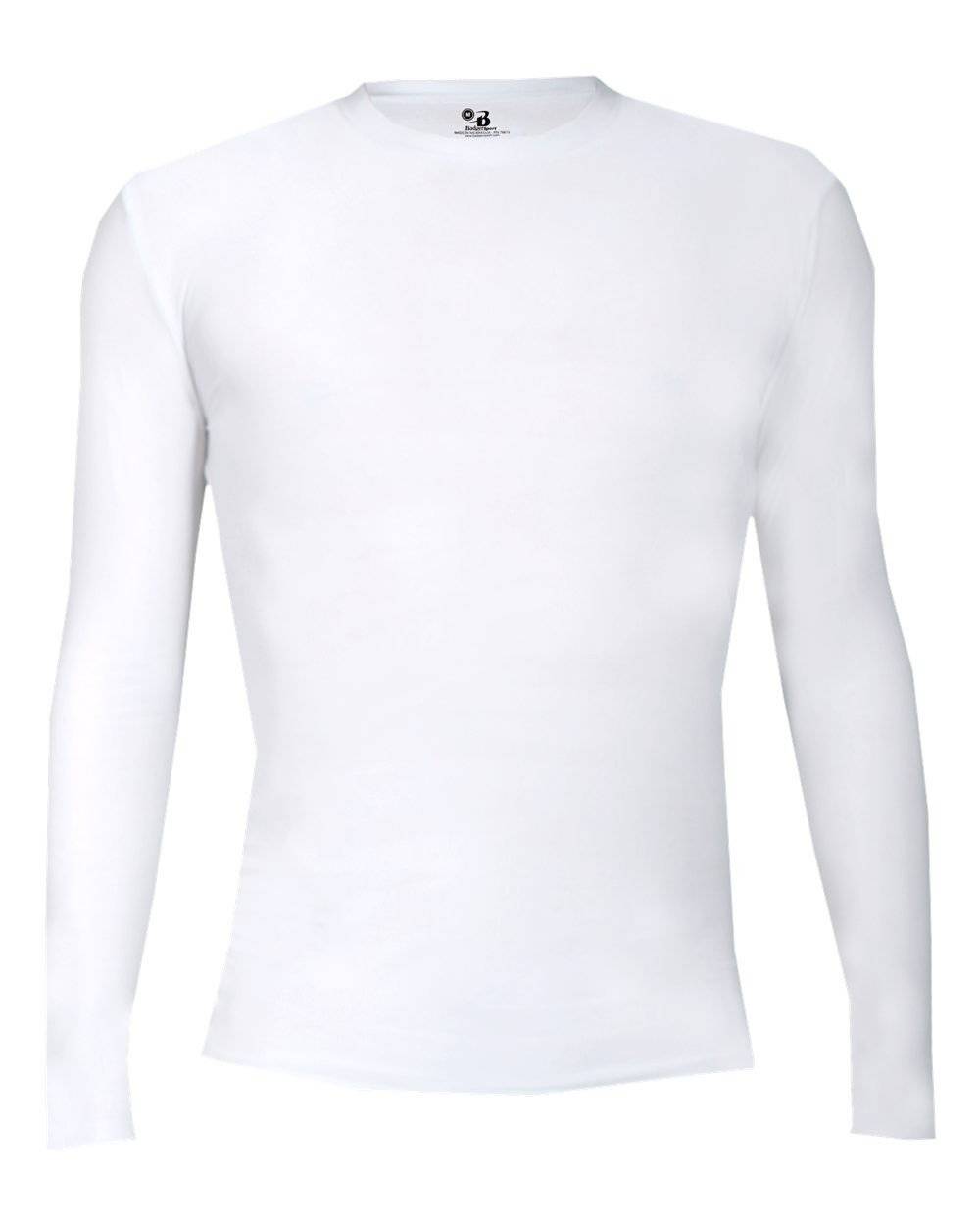 Badger Sport 2605 Pro-compression Long Sleeve Youth Crew - White - HIT a Double - 1