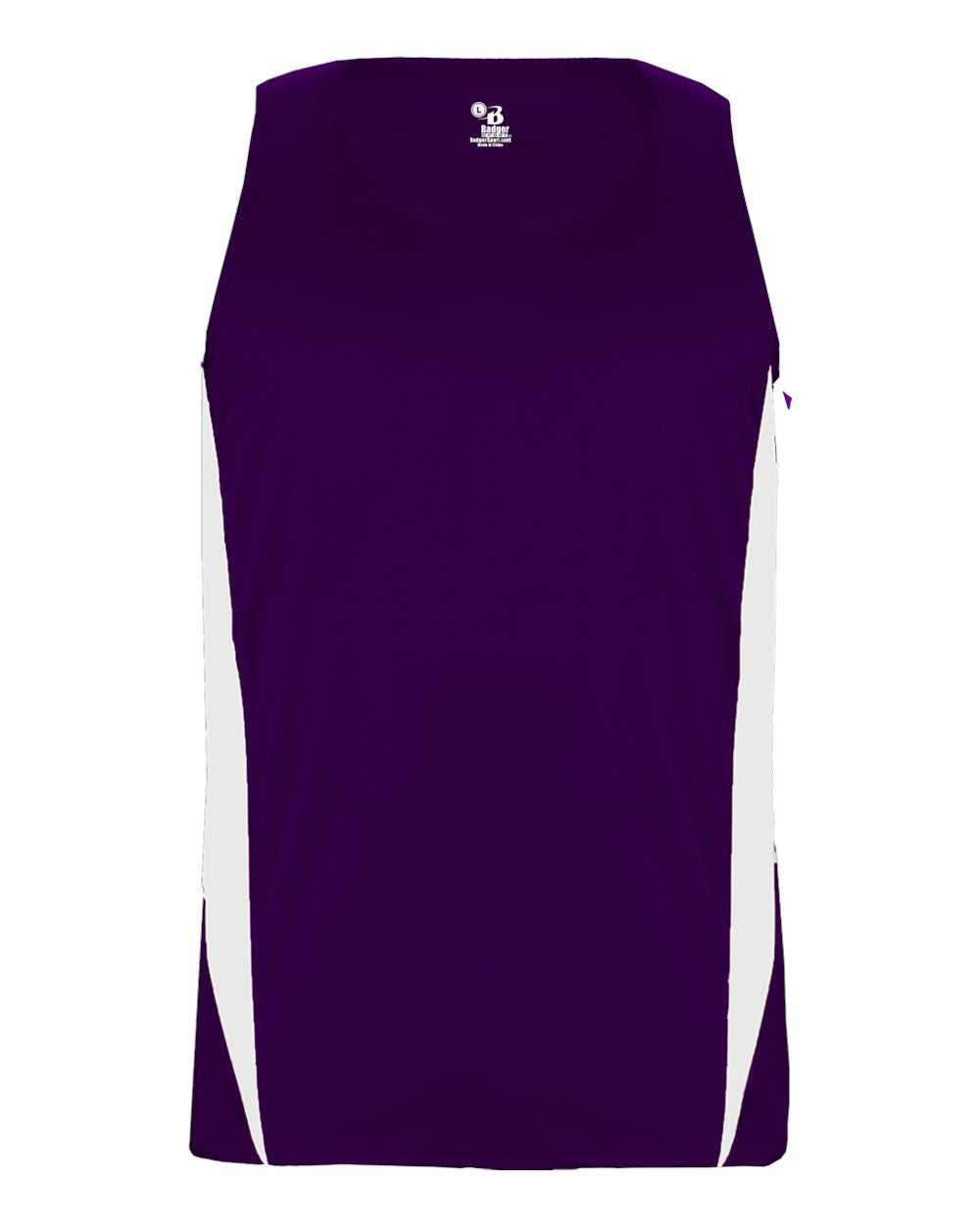 Badger Sport 2667 Stride Youth Singlet - Purple White - HIT a Double - 1