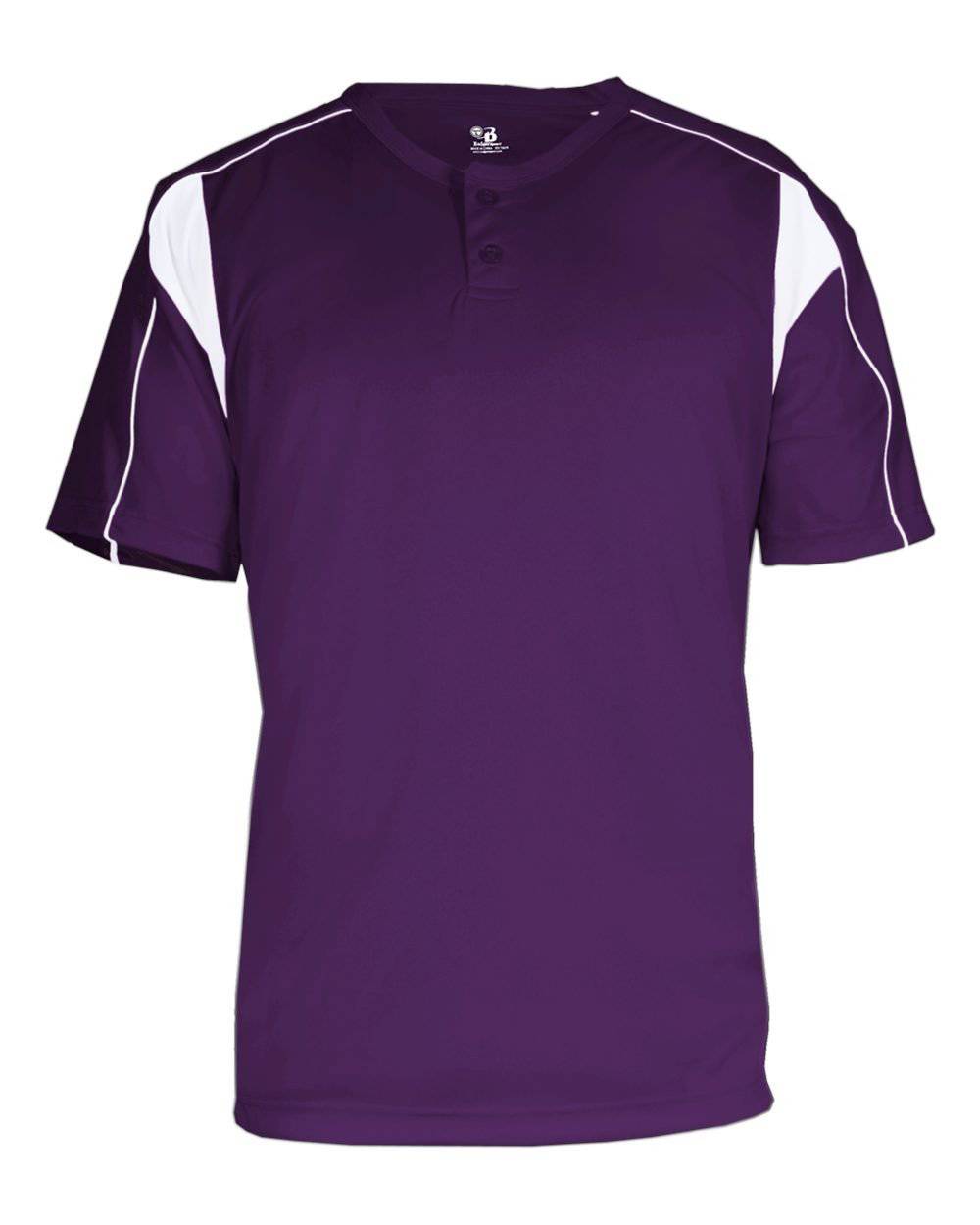 Badger Sport 2937 Youth Pro Placket - Purple White - HIT a Double - 1