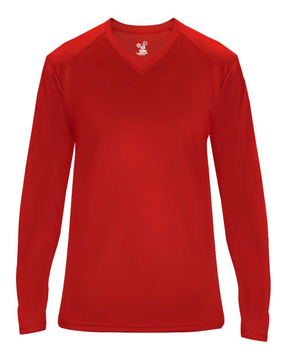 Badger Sport 4064 Ultimate Softlock V-neck Ladies Long Sleeve Tee - Red - HIT a Double - 1
