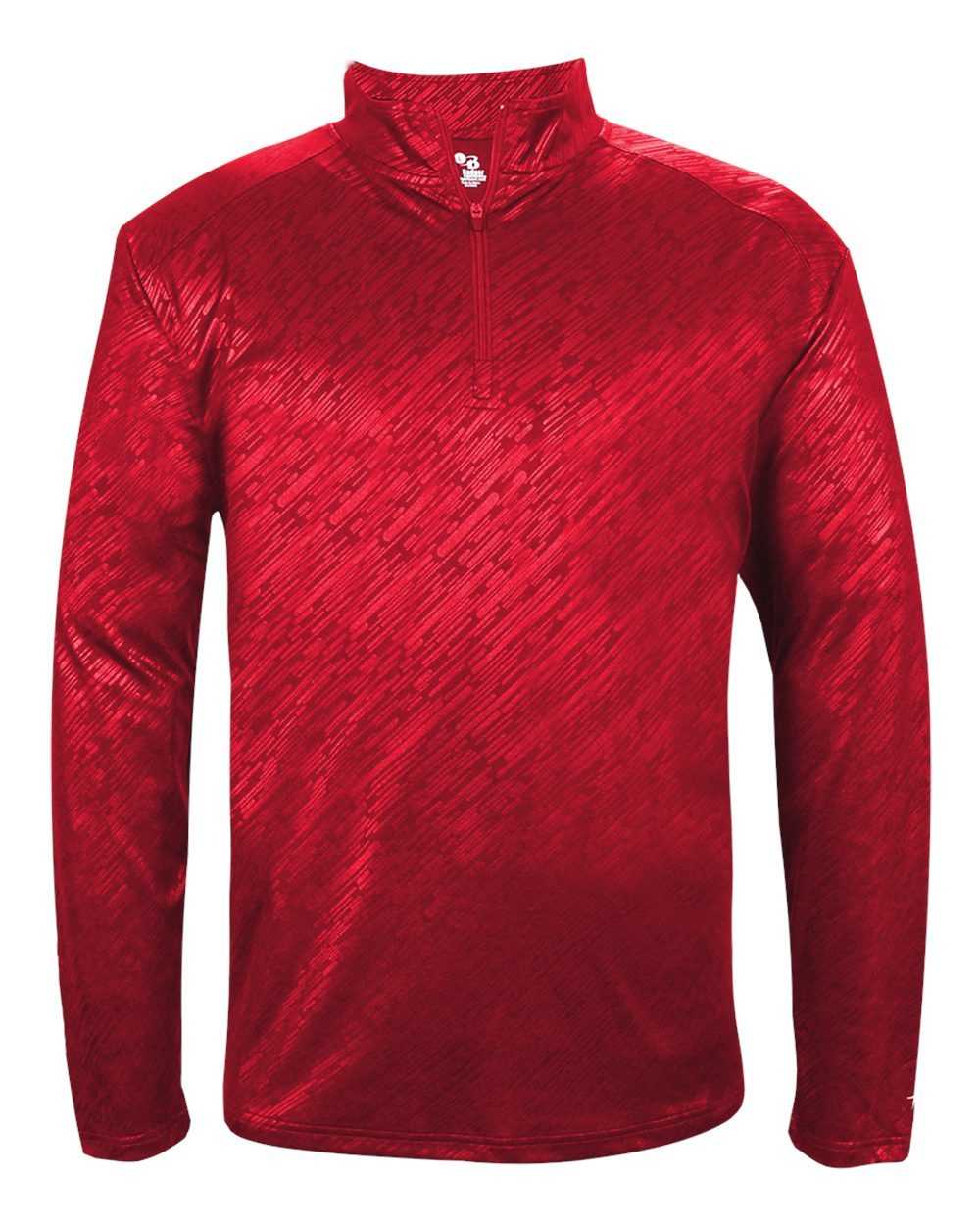 Badger Sport 4134 Line Embossed 1/4 Zip - Red Line Embossed - HIT a Double - 1