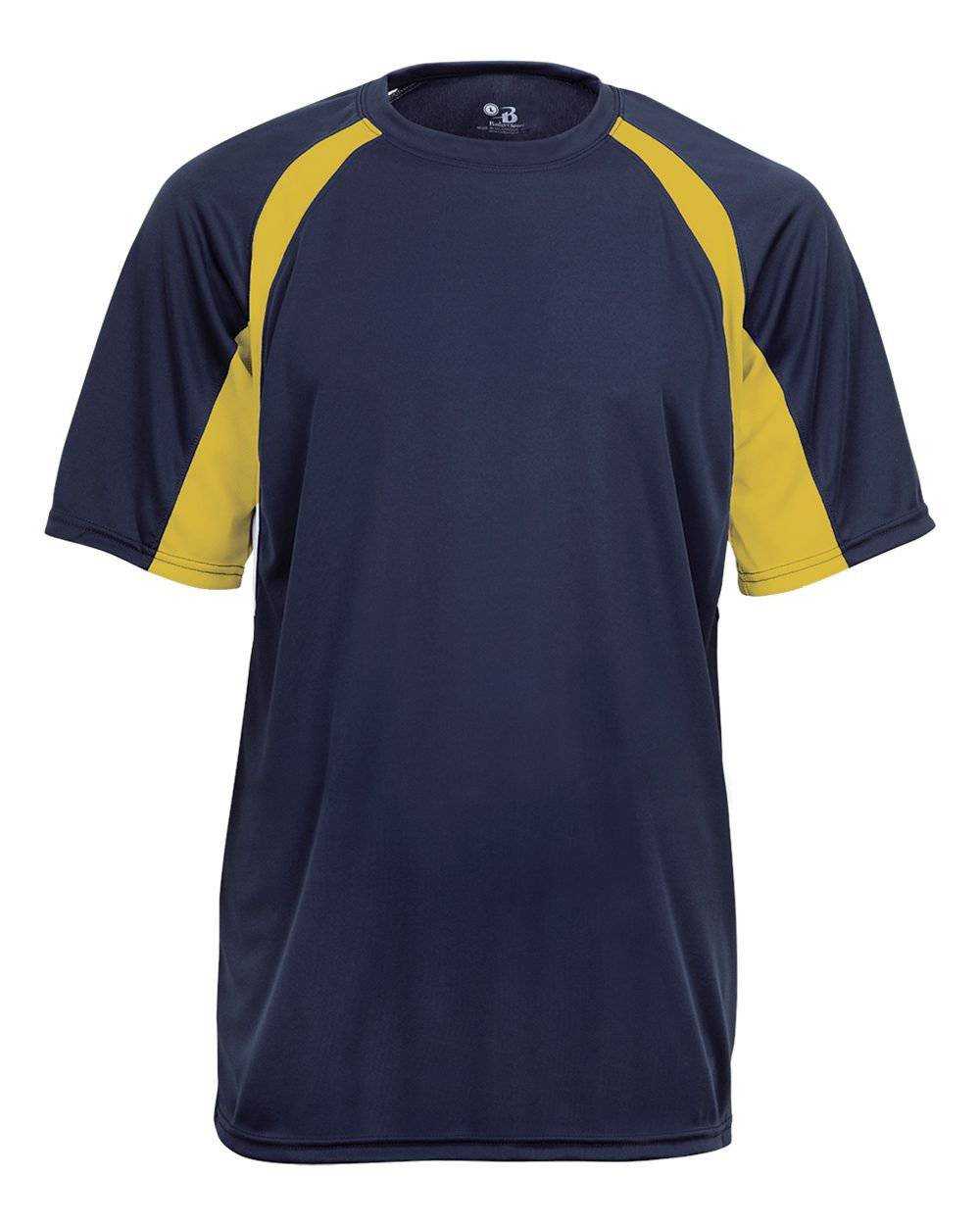 Badger Sport 4144 Adult Hook Tee - Navy Gold - HIT a Double - 1