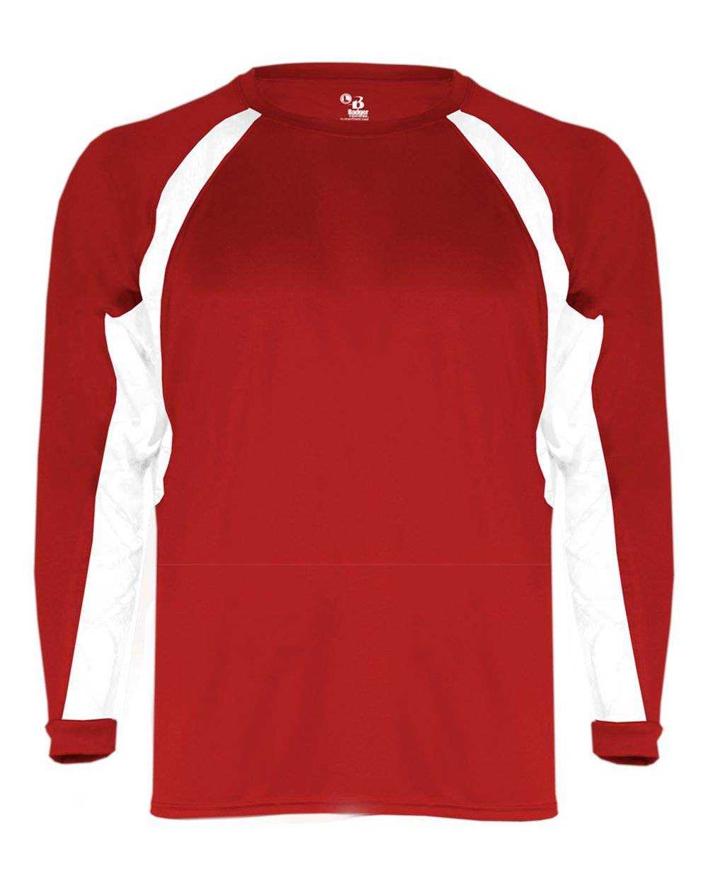 Badger Sport 4154 Hook Long Sleeve Tee - Red White - HIT a Double - 1