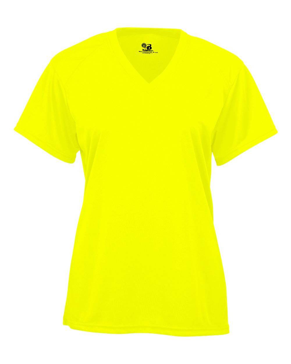 Badger Sport 4162 B-Core Ladies S/S V-Neck Tee - Safety Yellow Green - HIT a Double - 1