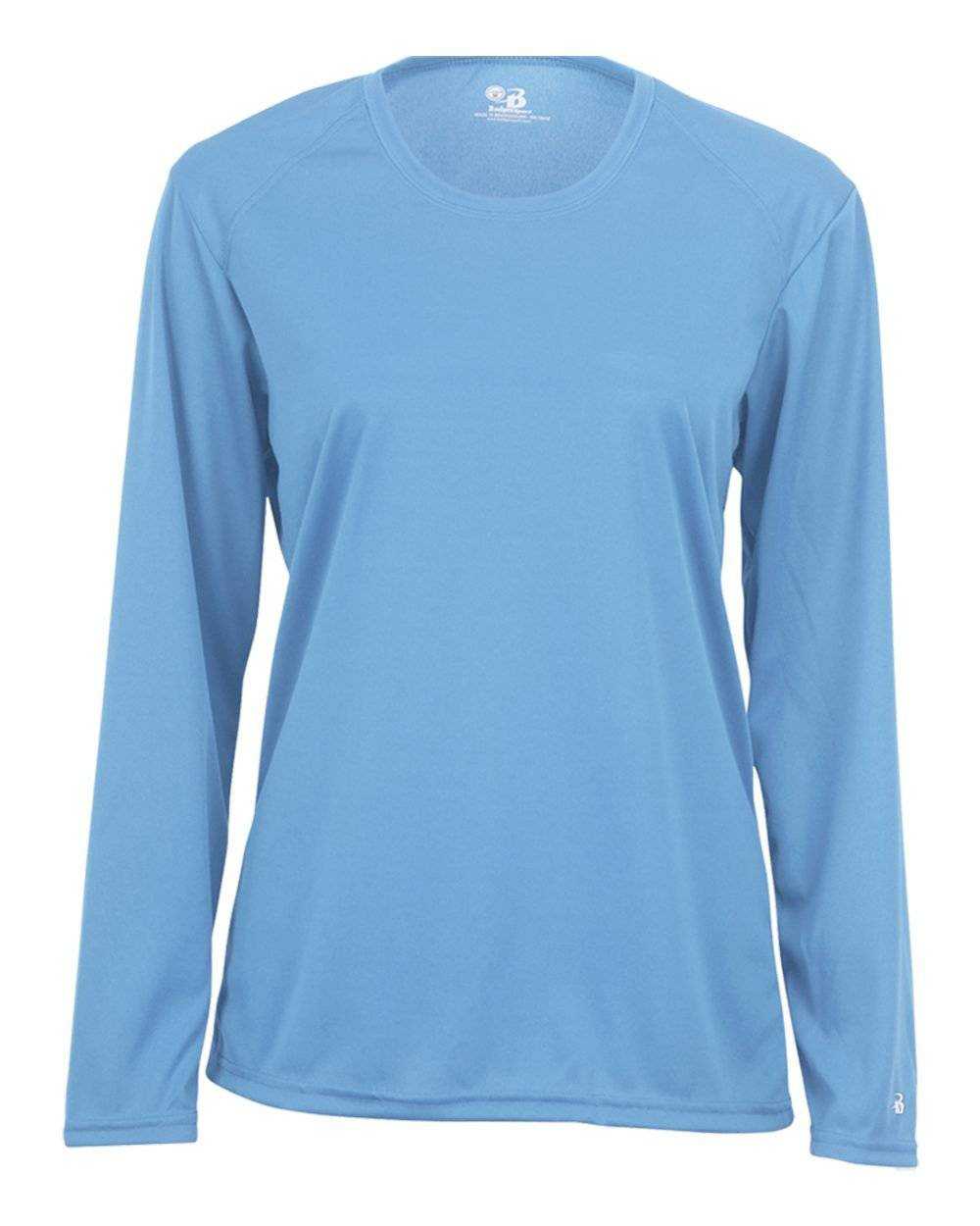 Badger Sport 4164 Ladies B-Core Long Sleeve Tee - Columbia Blue - HIT a Double - 1