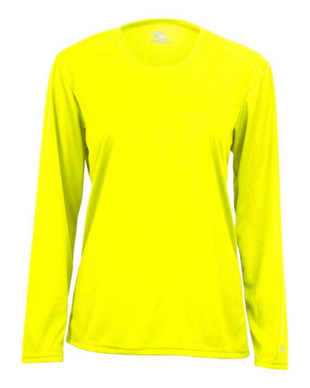 Badger Sport 4164 Ladies B-Core Long Sleeve Tee - Safety Yellow Green - HIT a Double - 1
