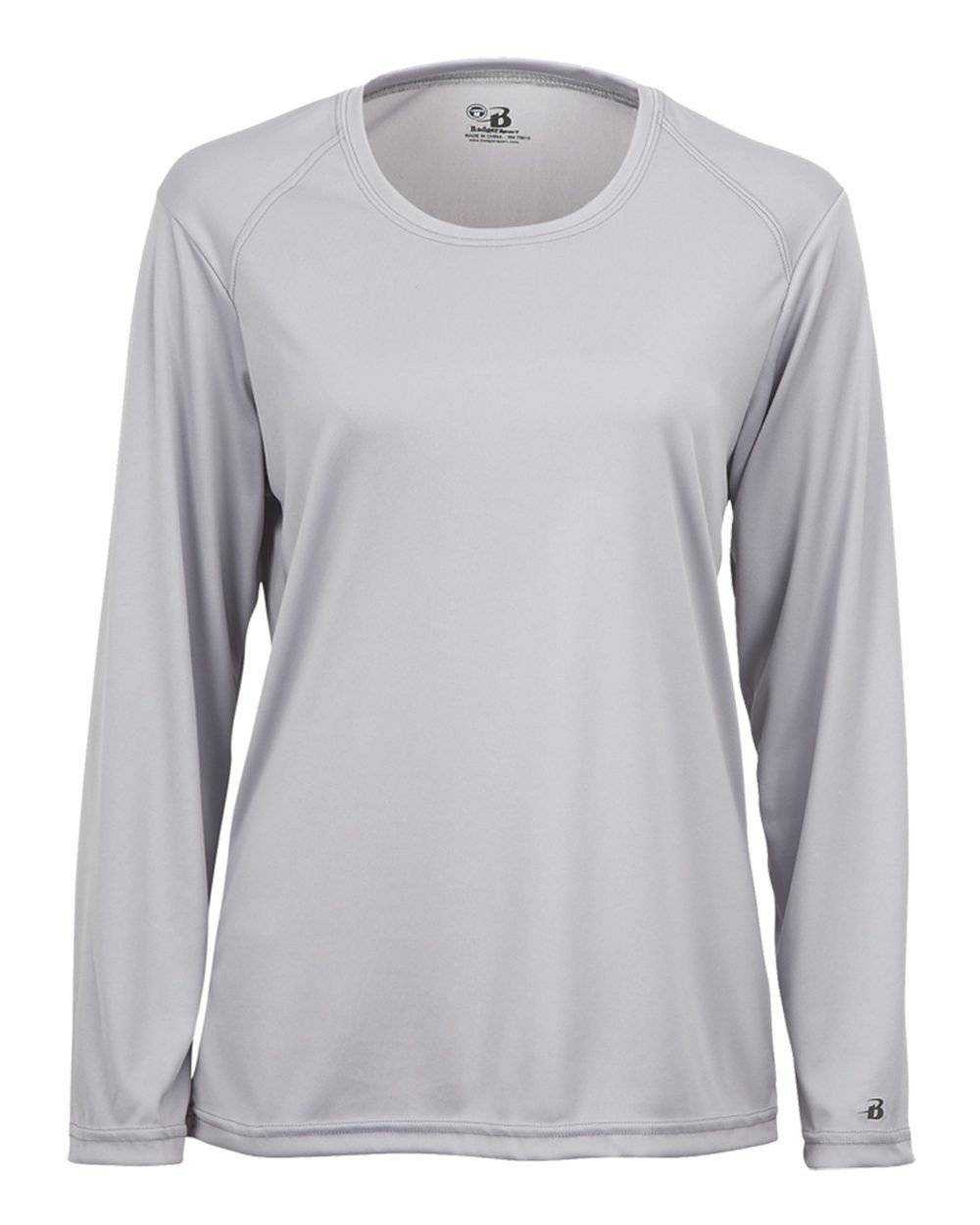 Badger Sport 4164 Ladies B-Core Long Sleeve Tee - Silver - HIT a Double - 1
