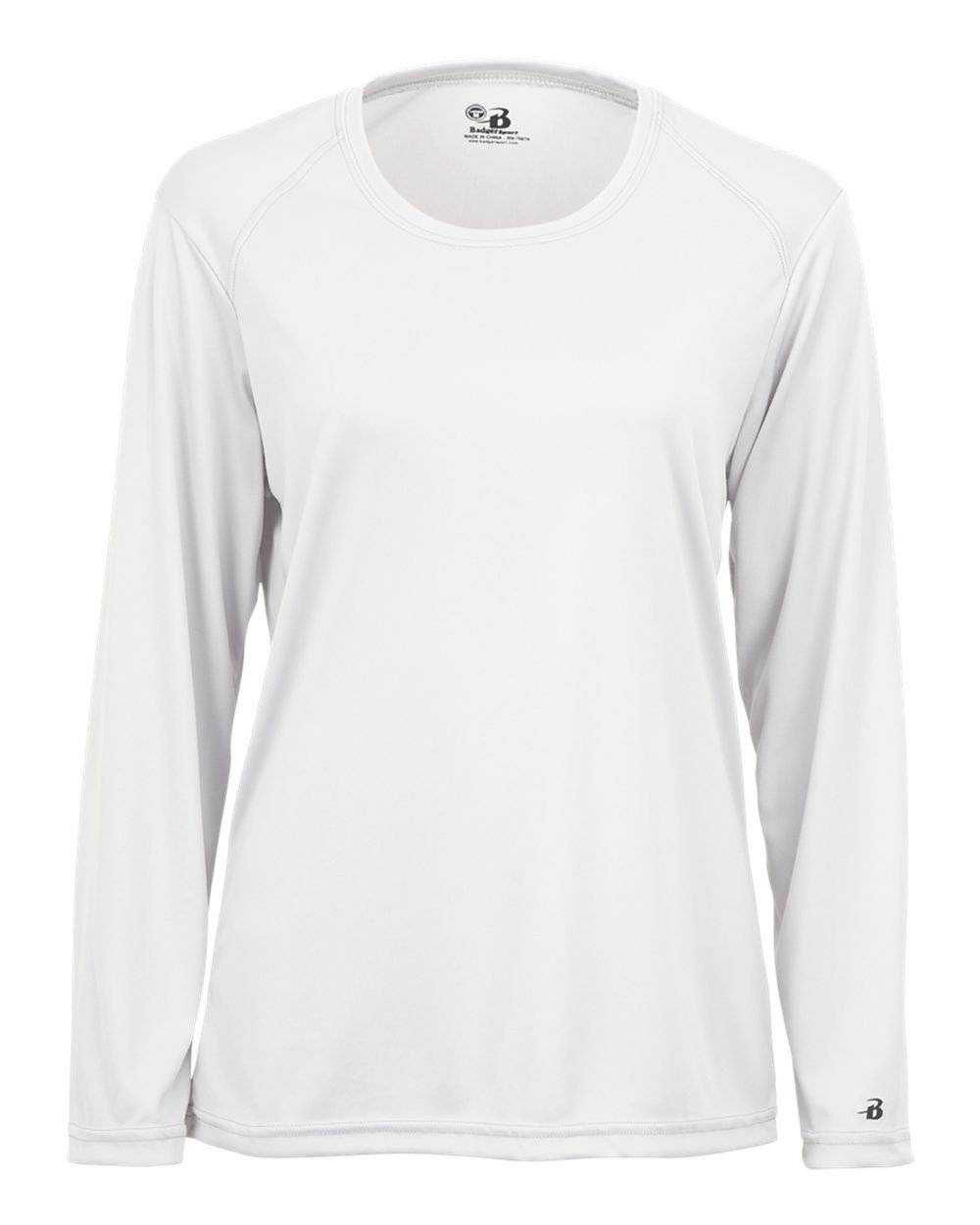 Badger Sport 4164 Ladies B-Core Long Sleeve Tee - White - HIT a Double - 1
