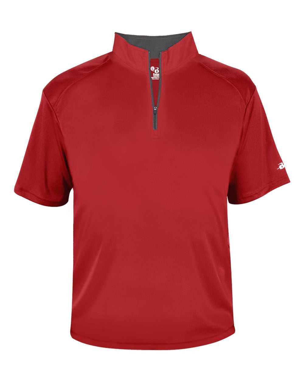Badger Sport 4199 B-Core Short Sleeve 1/4 Zip - Red Graphite - HIT a Double - 1
