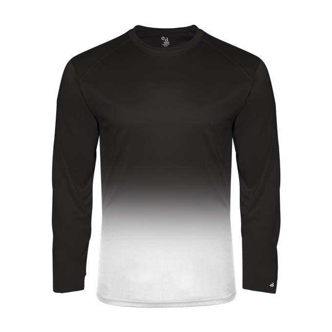 Badger Sport 4204 Ombre Long sleeve Tee - Black White - HIT a Double - 1
