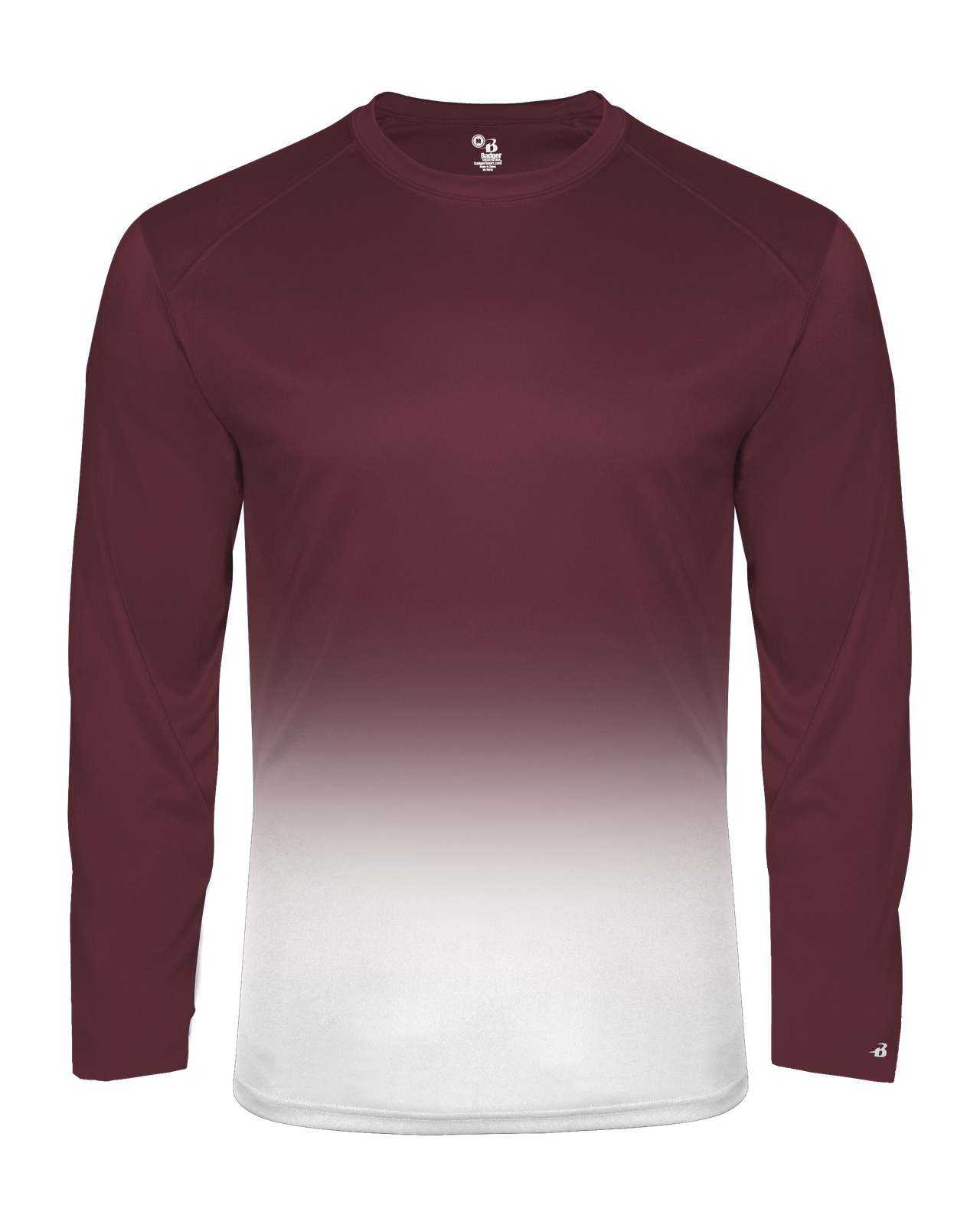 Badger Sport 4204 Ombre Long sleeve Tee - Maroon White - HIT a Double - 1