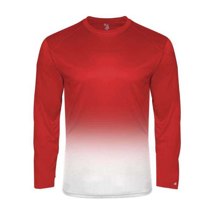 Badger Sport 4204 Ombre Long sleeve Tee - Red White - HIT a Double - 1