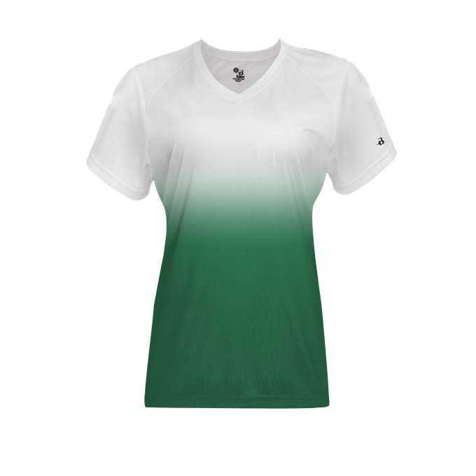 Badger Sport 4207 Ombre Women&#39;s Tee - White Forest - HIT a Double - 1
