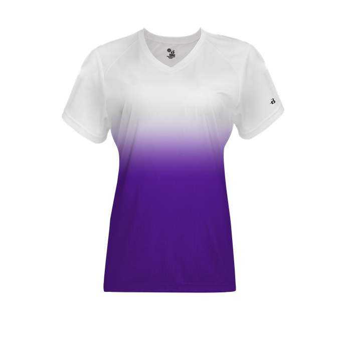 Badger Sport 4207 Ombre Women's Tee - White Purple - HIT a Double - 1
